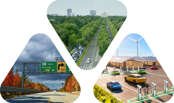 Graphic representing sustainability outcomes in transportation through clean mobility initiatives.